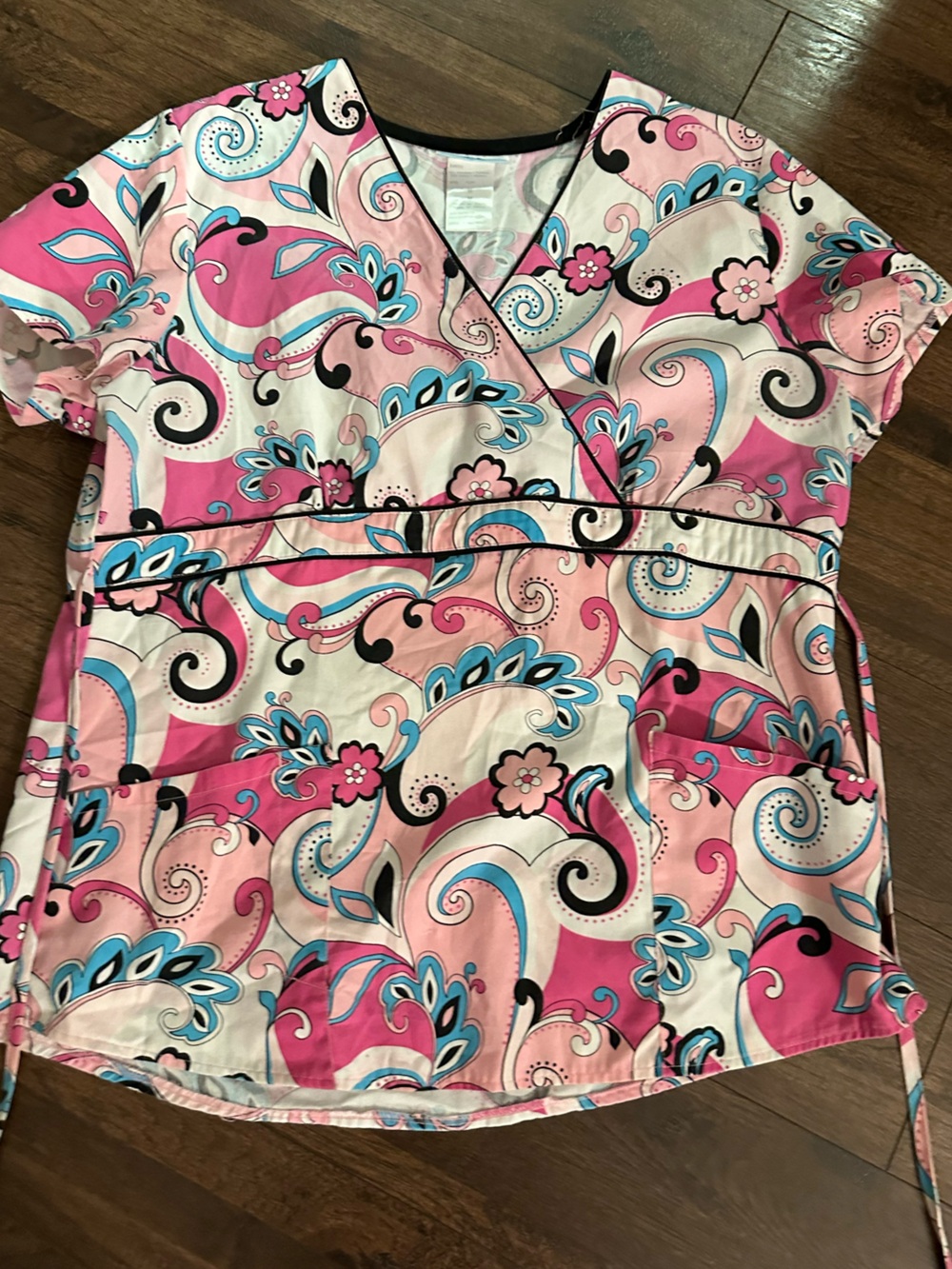 SB Scrubs Pink and Light Blue Paisley Print Scrub Top